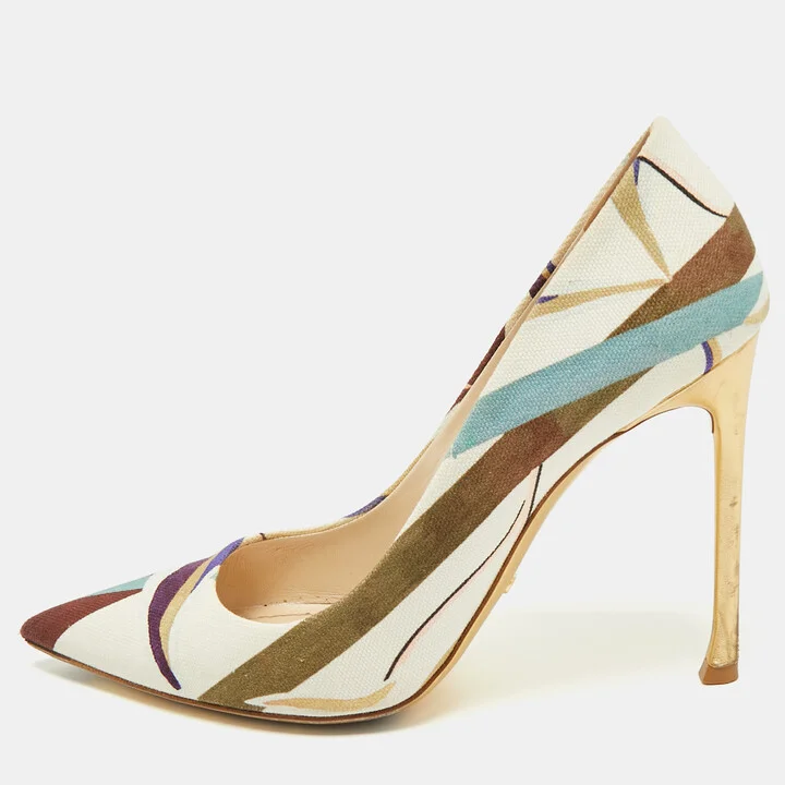 Dior Multicolor Printed Canvas Pointed Toe Pumps Size 39.5