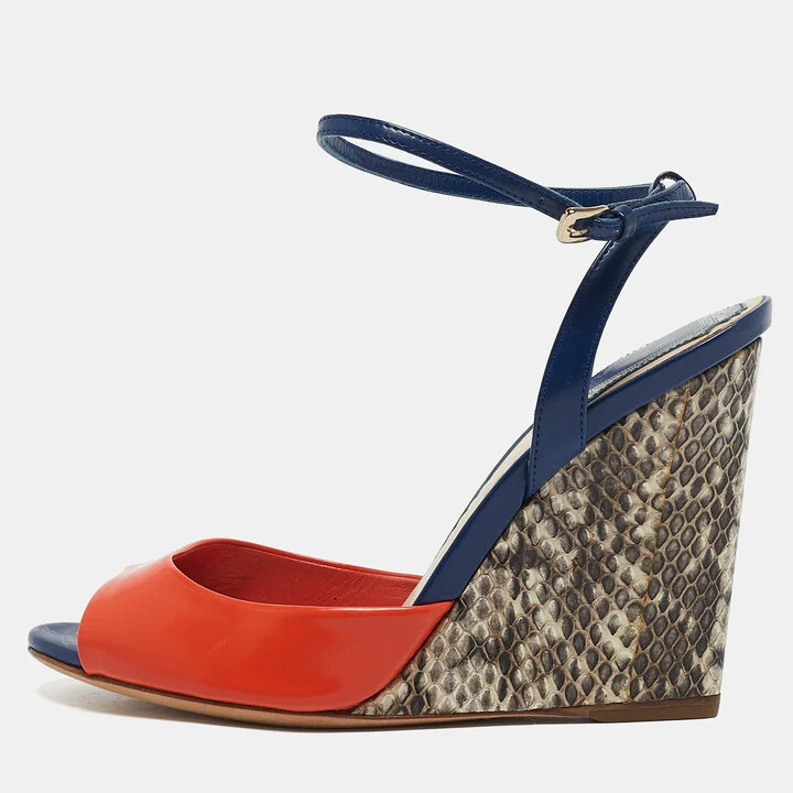 Dior Multicolor Python and Leather Wedge Sandals Size 36