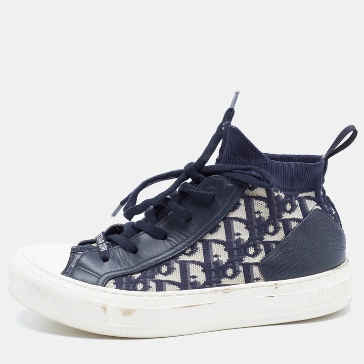 Dior Navy Blue Canvas and Leather Walk'n'Dior Sneakers Size 37