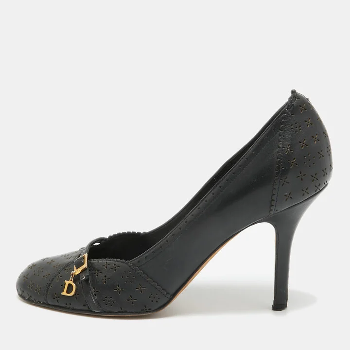 Dior Navy Blue Leather Buckle Round Toe Pumps Size 38.5
