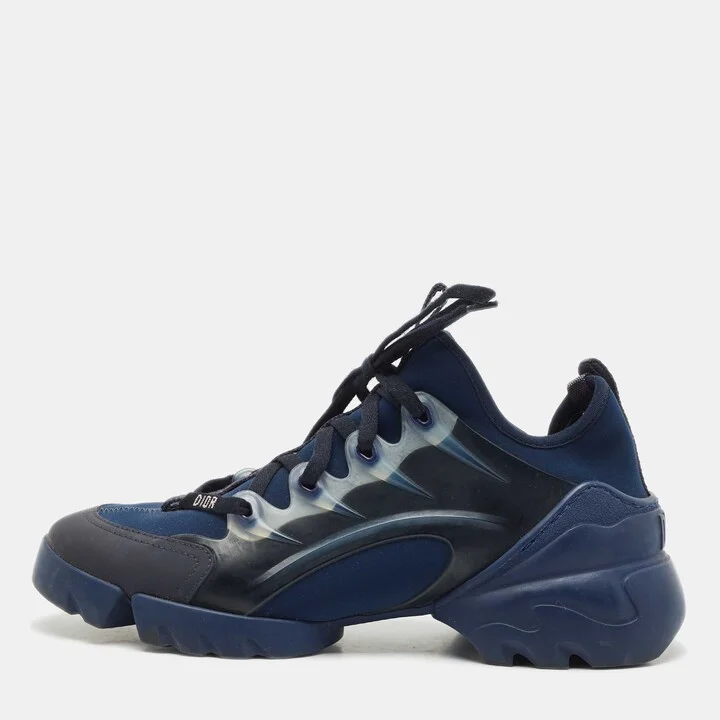 Dior Navy Blue Neoprene and PVC D-Connect Low Top Sneakers Size 38