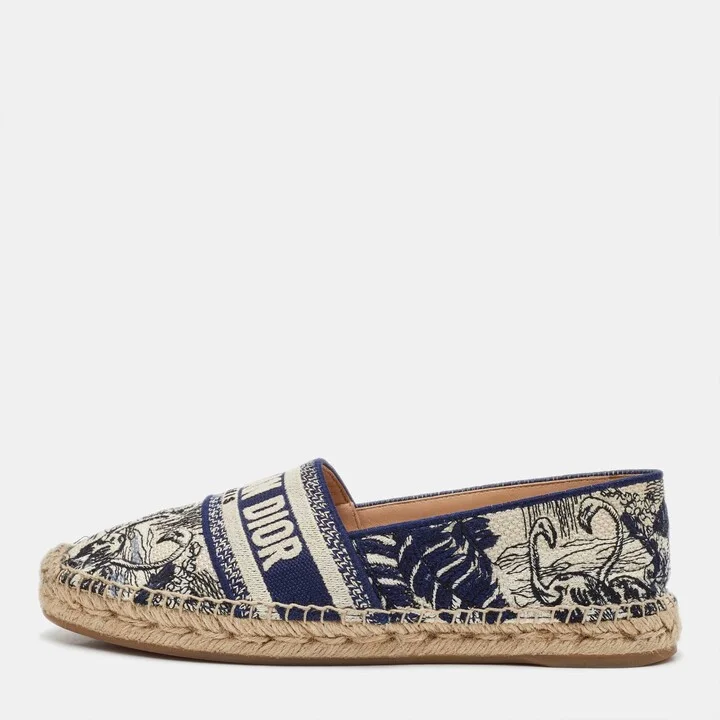 Dior Navy Blue Oblique Canvas Granville Espadrille Flats Size 39