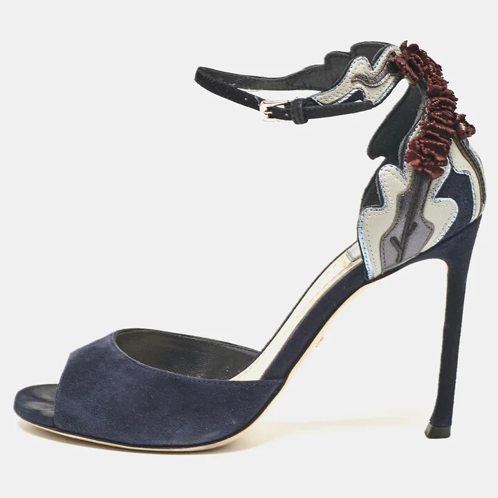 Dior Navy Blue Suede Ankle Strap Sandals Size 37.5
