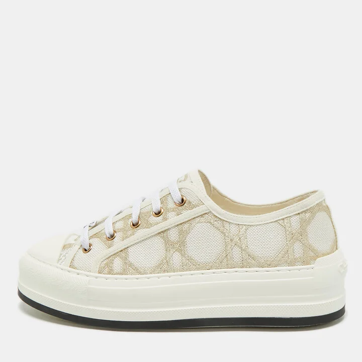 Dior Off White/Gold Macro Cannage Canvas Walk'n'Dior Sneakers Size 39.5