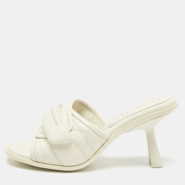 Dior Off White Quilted Leather Diorevolution Slide Sandals Size 37