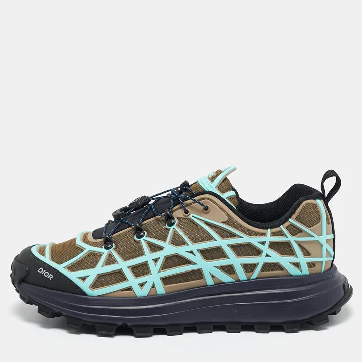 Dior Olive Green/Blue Mesh and Rubber B31 Runner Chunky Sneakers Size 43