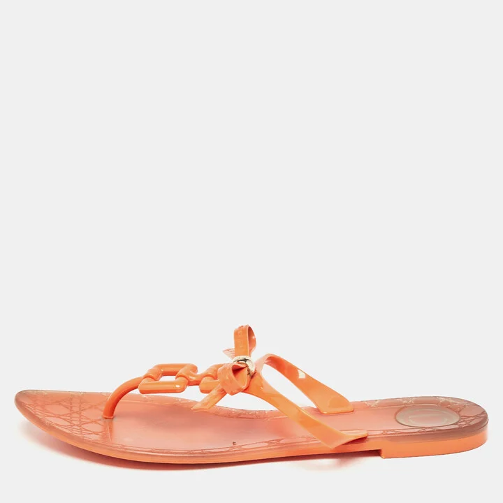 Dior Orange Jelly Thong Flat Sandals Size 40