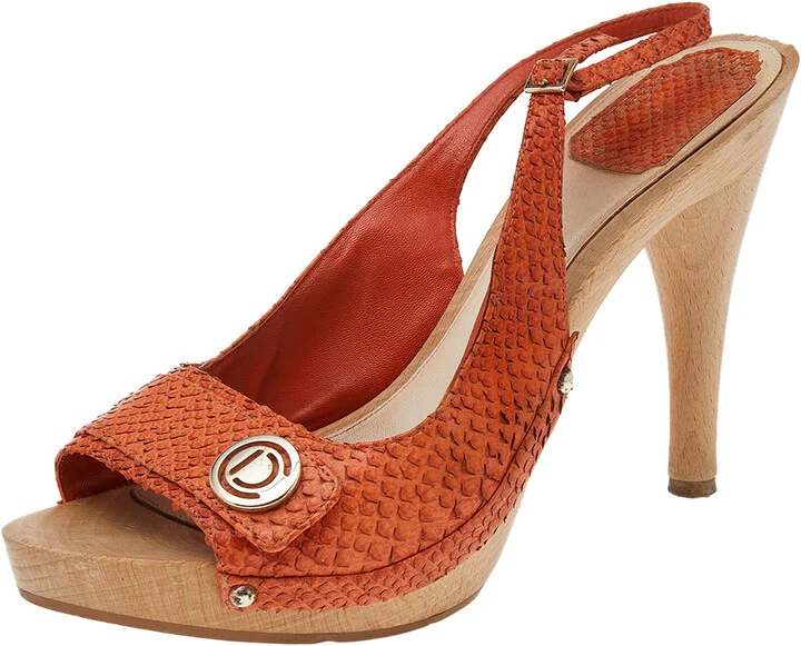 Dior Orange Python Leather Platform Slingback Sandals Size 40
