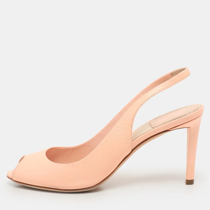 Dior Peach Leather Peep Toe Slingback Pumps Size 37