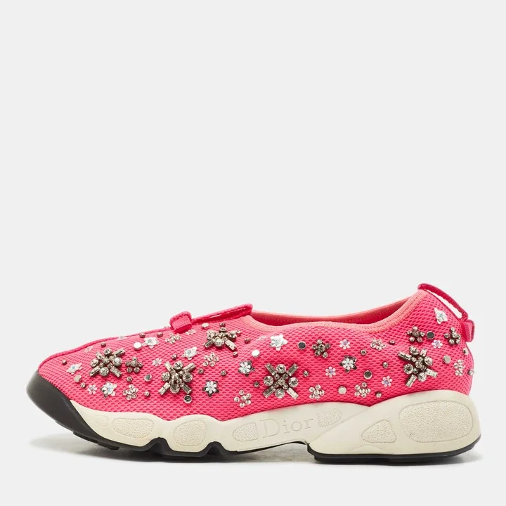 Dior Pink Mesh Crystal Embellished Fusion Sneakers Size 38