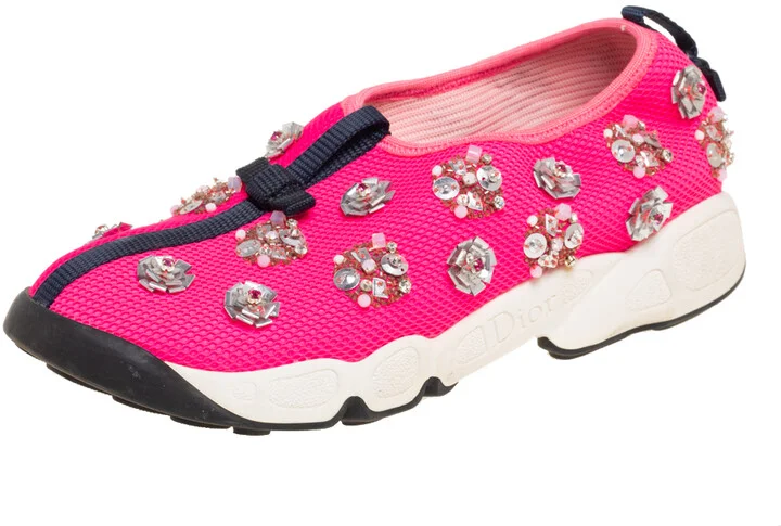 Dior Pink Mesh Fusion Embellished Slip On Sneakers Size 36.5