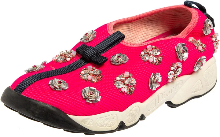Dior Pink Mesh Fusion Embellished Sneakers Size 37