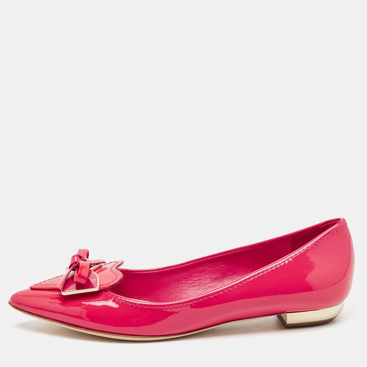 Dior Pink Patent Leather Bow Pointed Toe Ballet Flats Size 35.5