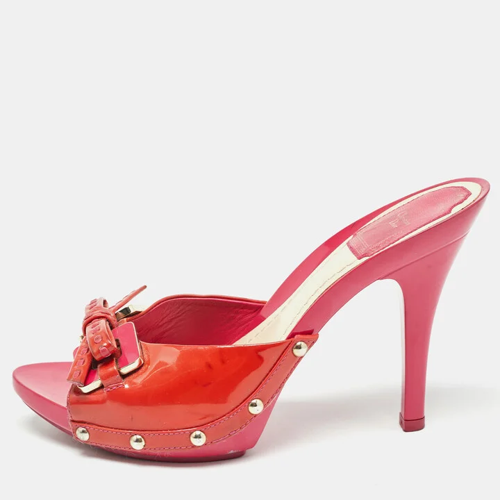 Dior Pink Patent Leather Bow Slide Sandals Size 36