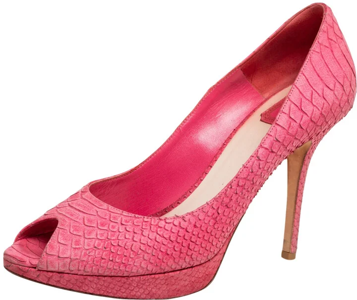 Dior Pink Python Embossed Leather Miss Dior Peep Toe Pumps Size 41