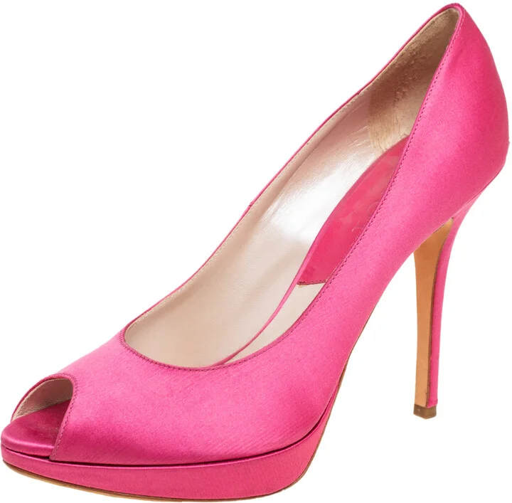 Dior Pink Satin Miss Dior Peep Toe Pumps Size 40.5