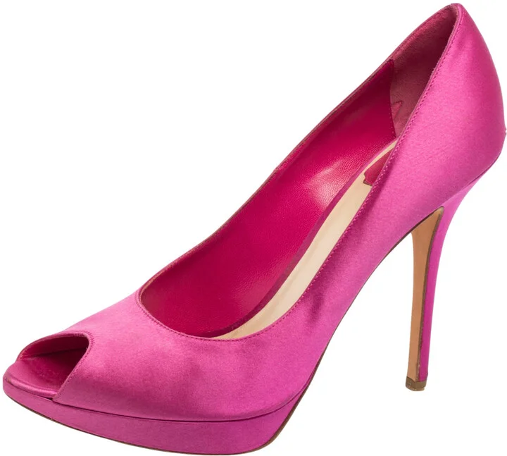 Dior Pink Satin Miss Dior Peep-Toe Pumps Size 40.5
