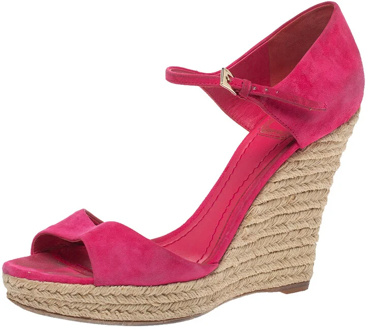 Dior Pink Suede Optique Wedge Ankle Strap Sandals Size 39.5