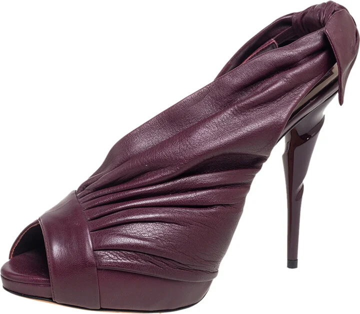 Dior Plum Pleated Leather Peep-Toe D'orsay Bow Slingback Sandals Size 40.5