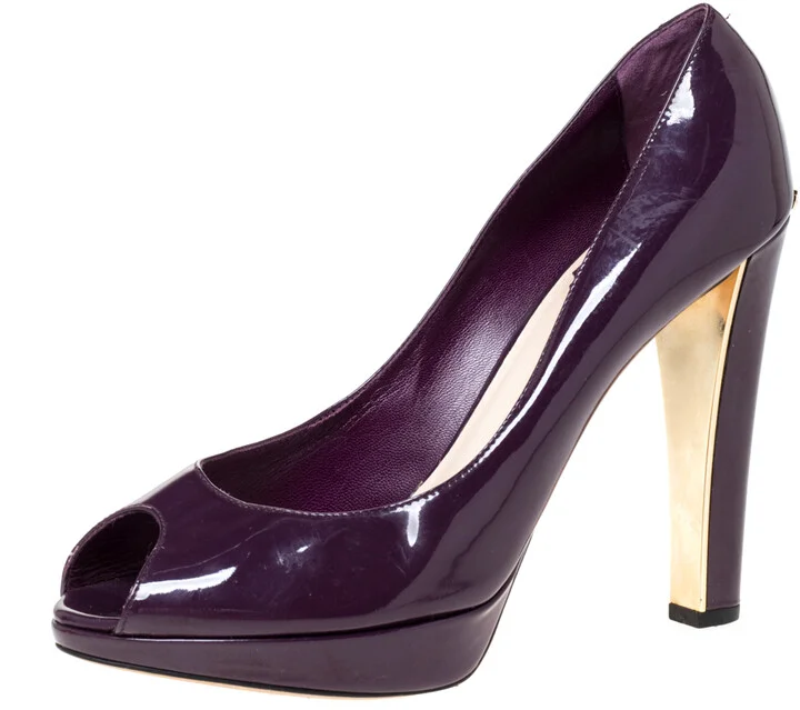 Dior Purple Patent Leather Platform Peep Toe Pumps Size 39