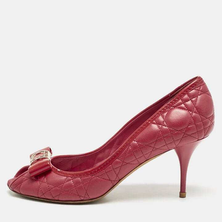 Dior Red Cannage Leather Bow Detail Peep Toe Pumps Size 41