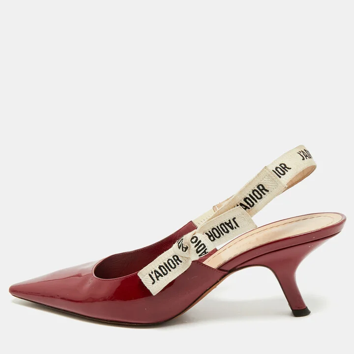 Dior Red Patent Leather J'Adior Slingback Pumps Size 39.5