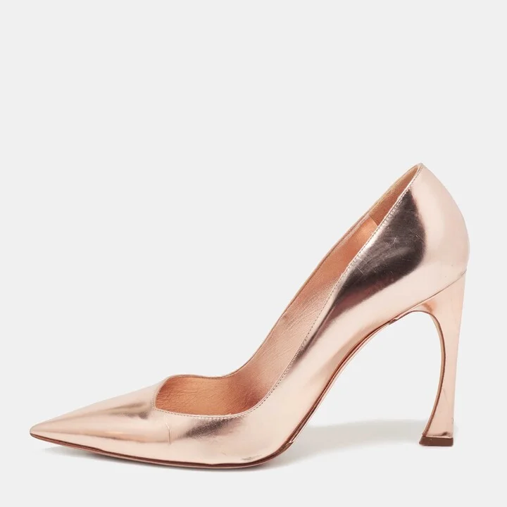 Dior Rose Gold Leather Cherie Pointed Toe Pumps Size 40.5