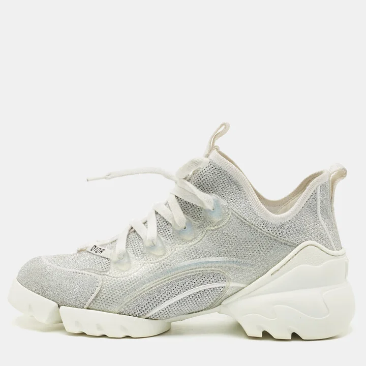 Dior Silver Knit Fabric D-Connect Sneakers Size 37.5