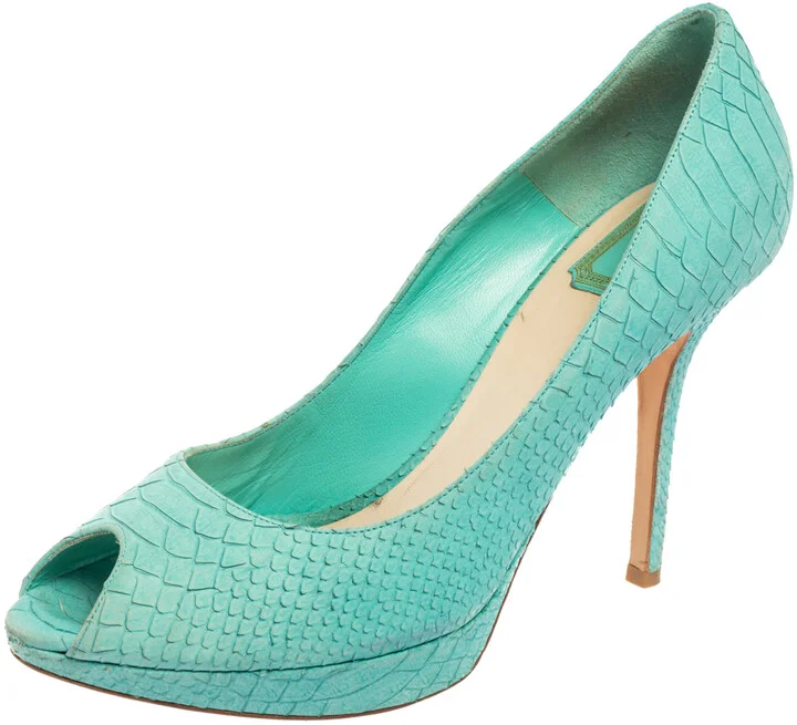Dior Turquoise Python Embossed Leather Miss Dior Peep-Toe Pumps Size 41