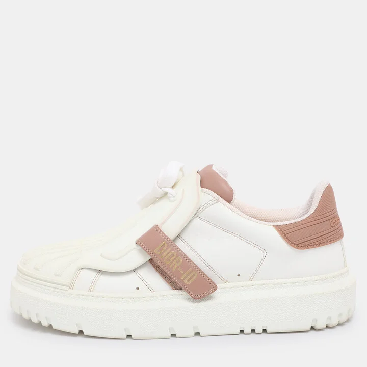Dior White/Beige Leather and Rubber Dior ID Low Top Sneakers Size 38.5