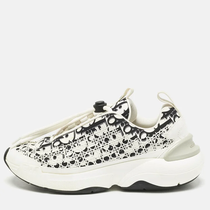 Dior White/Black Oblique Cannage Leather and Rubber B24 Low Top Sneakers Size 36.5