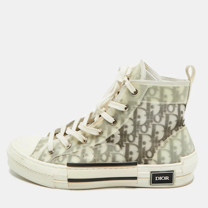 Dior White/Black Oblique Mesh and Rubber B23 High Top Sneakers Size 41