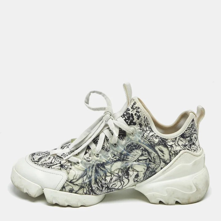 Dior White/Black Printed Neoprene D-Connect Sneakers Size 38