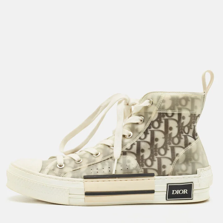 Dior White/Black PVC Rubber and Oblique Mesh B23 High-Top Sneakers Size 39