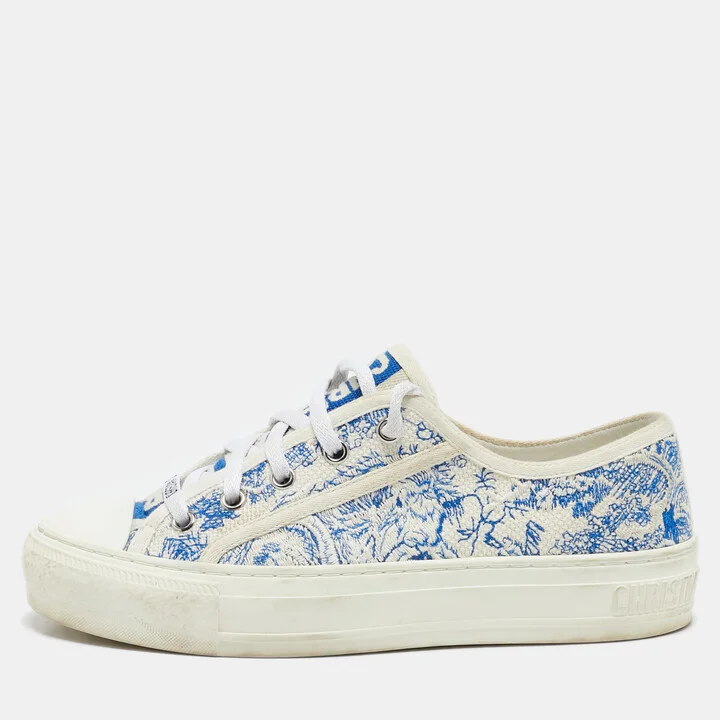 Dior White/Blue Embroidered Canvas Walk'n'Dior Sneakers Size 36