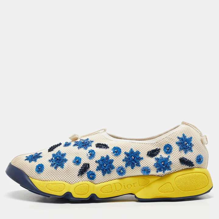 Dior White/Blue Mesh Embellished Fusion Sneakers Size 41