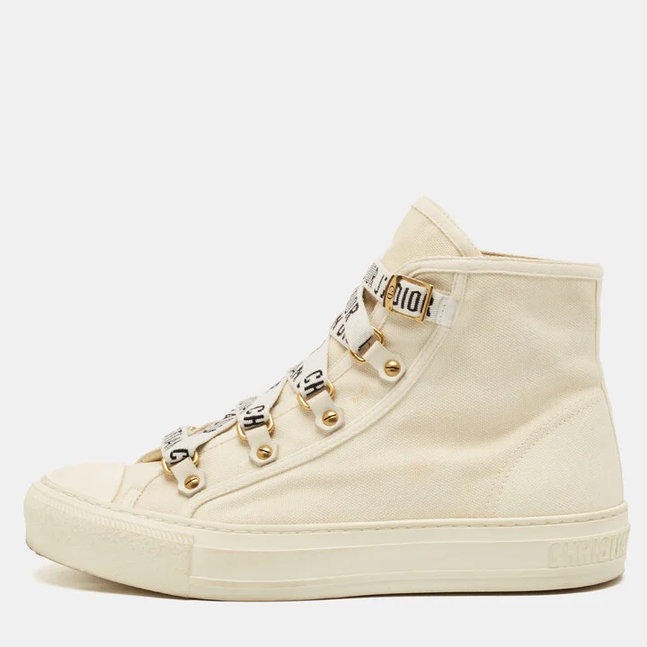 Dior White Canvas Walk'n'Dior High Top Sneakers Size 39.5