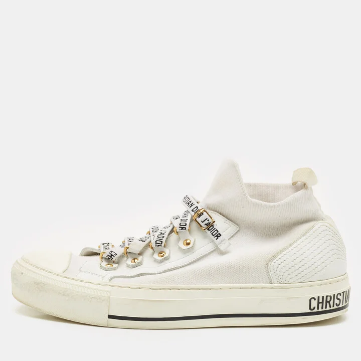 Dior White Fabric Walk'n'Dior Lace Up High-Top Sneakers Size 38
