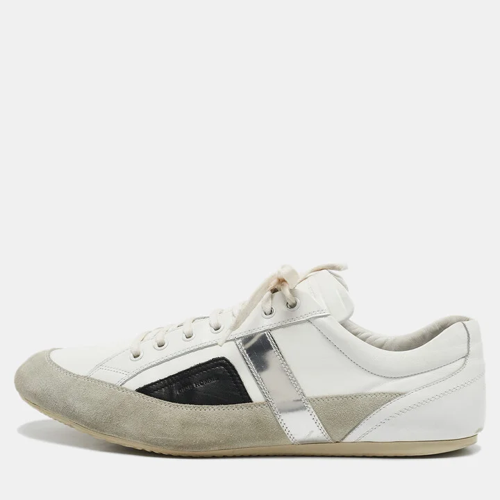 Dior White/Grey Suede and Leather B18 Lace Up Sneakers Size 46