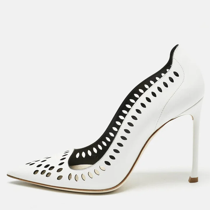 Dior White Laser Cut Leather Pointed Toe Pumps Size 39