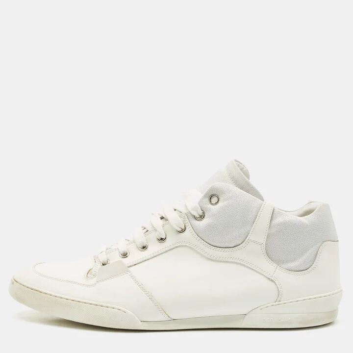 Dior White Leather Homme Monochrome High Top Sneakers Size 42