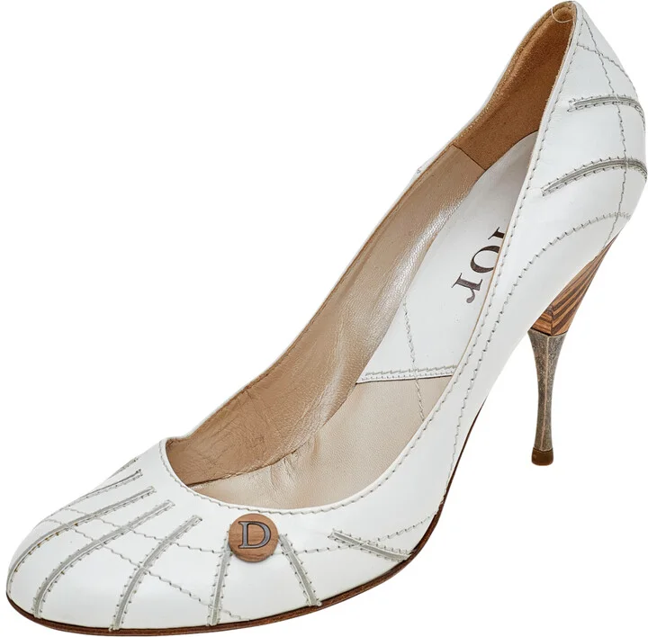 Dior White Leather Round Toe Pumps Size 40.5