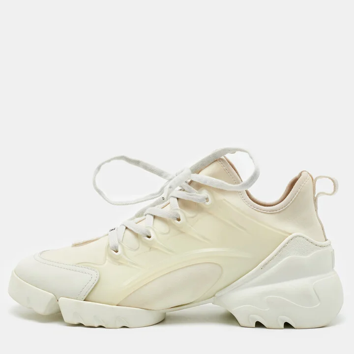 Dior White Neoprene and Leather D-Connect Sneakers Size 38