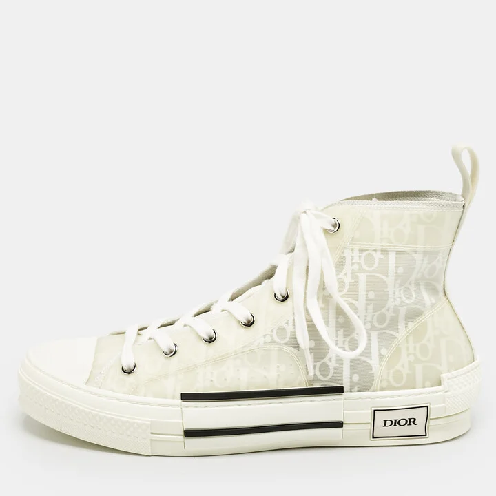 Dior White Oblique Mesh and Rubber B23 Sneakers Size 41
