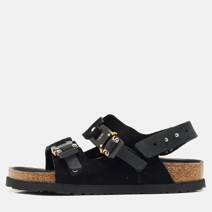 Dior x Birkenstock Black Suede and Nubuck Leather Milano Sandals Size 37