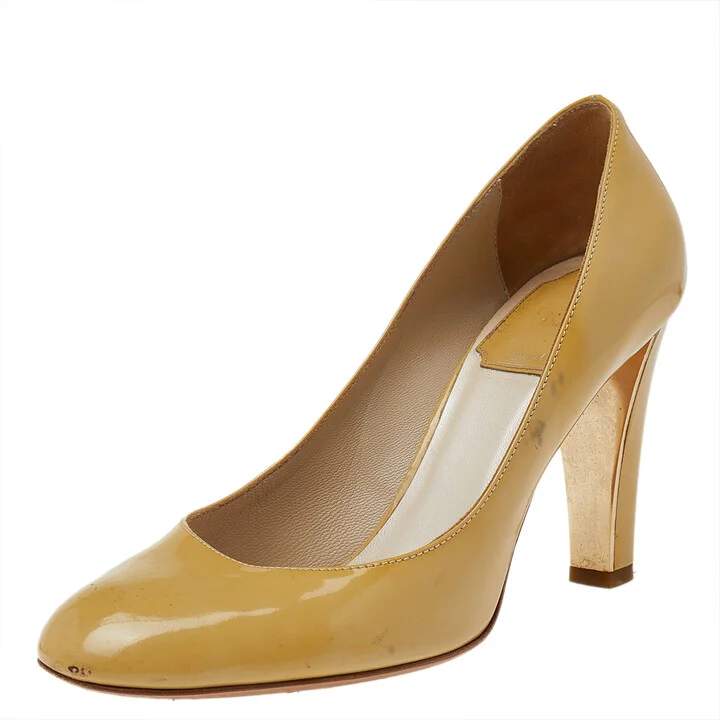 Dior Yellow Patent Leather Round Toe Pumps Size 37
