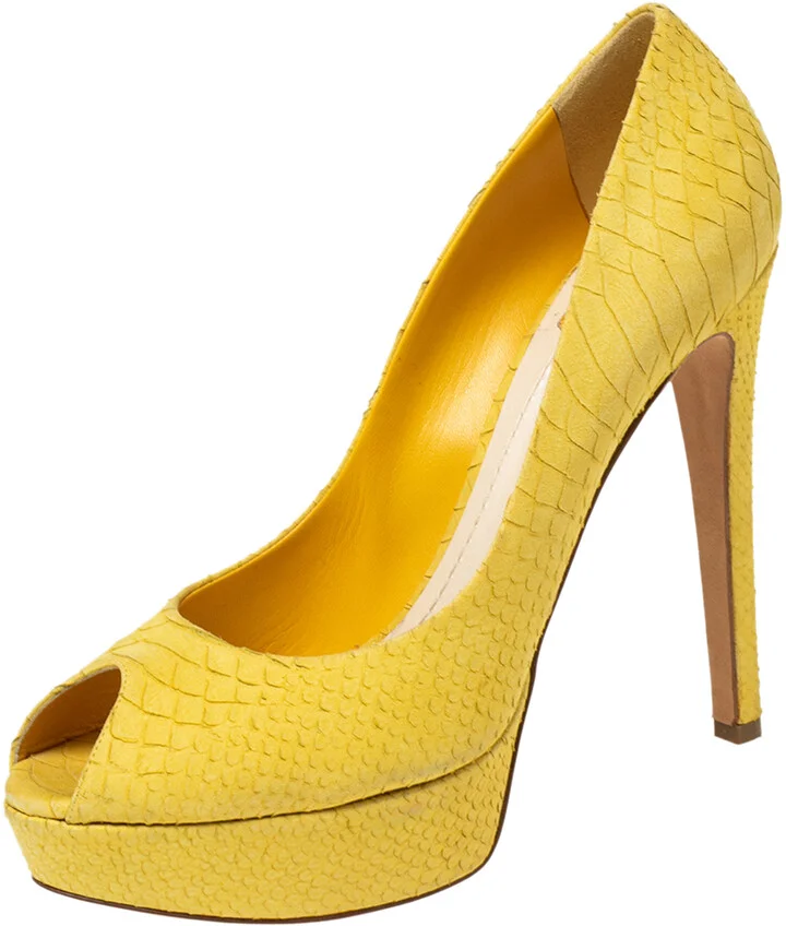 Dior Yellow Python Embossed Leather Miss Dior Platform Pumps Size 41