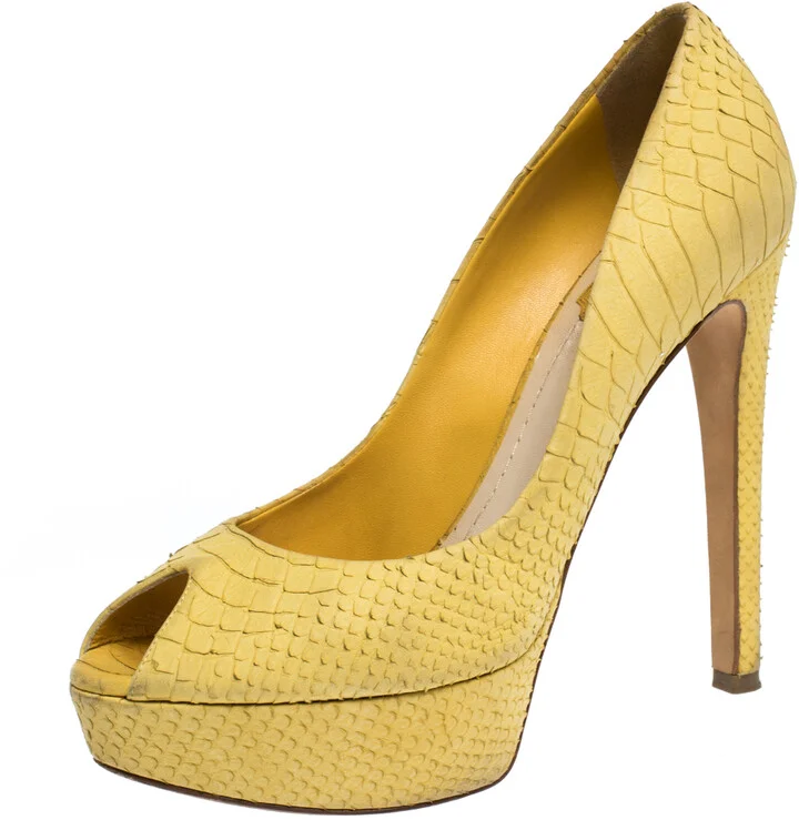 Dior Yellow Python Embossed Miss Dior Pumps Size 38.5