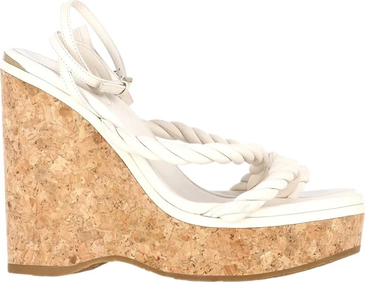 Diosa Wedge Rope Strap Sandals in White Leather