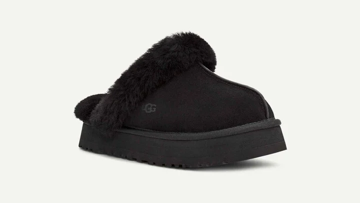 Disquette 1122550-BLK Women's US 6 Black Suede Sheepskin Slippers GBNC459